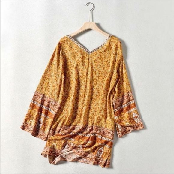 Bohemian Tribal Floral Print Dress Wide Sleeve - Picture 6 of 7